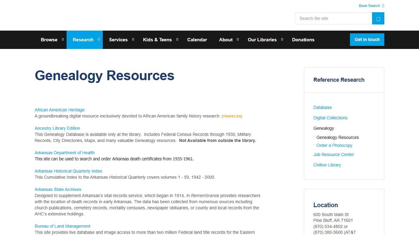 Genealogy Resources - Research - Pine Bluff Jefferson County Library System