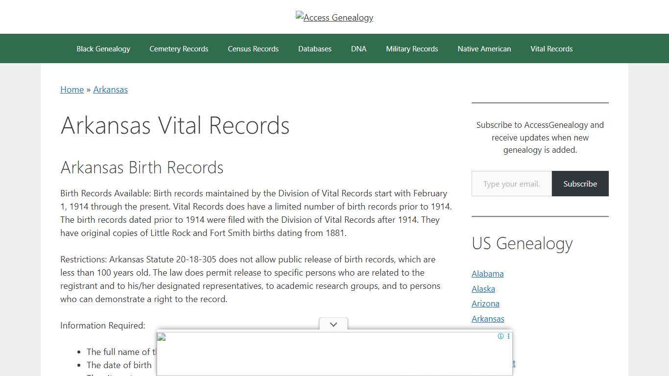 Arkansas Vital Records – Access Genealogy